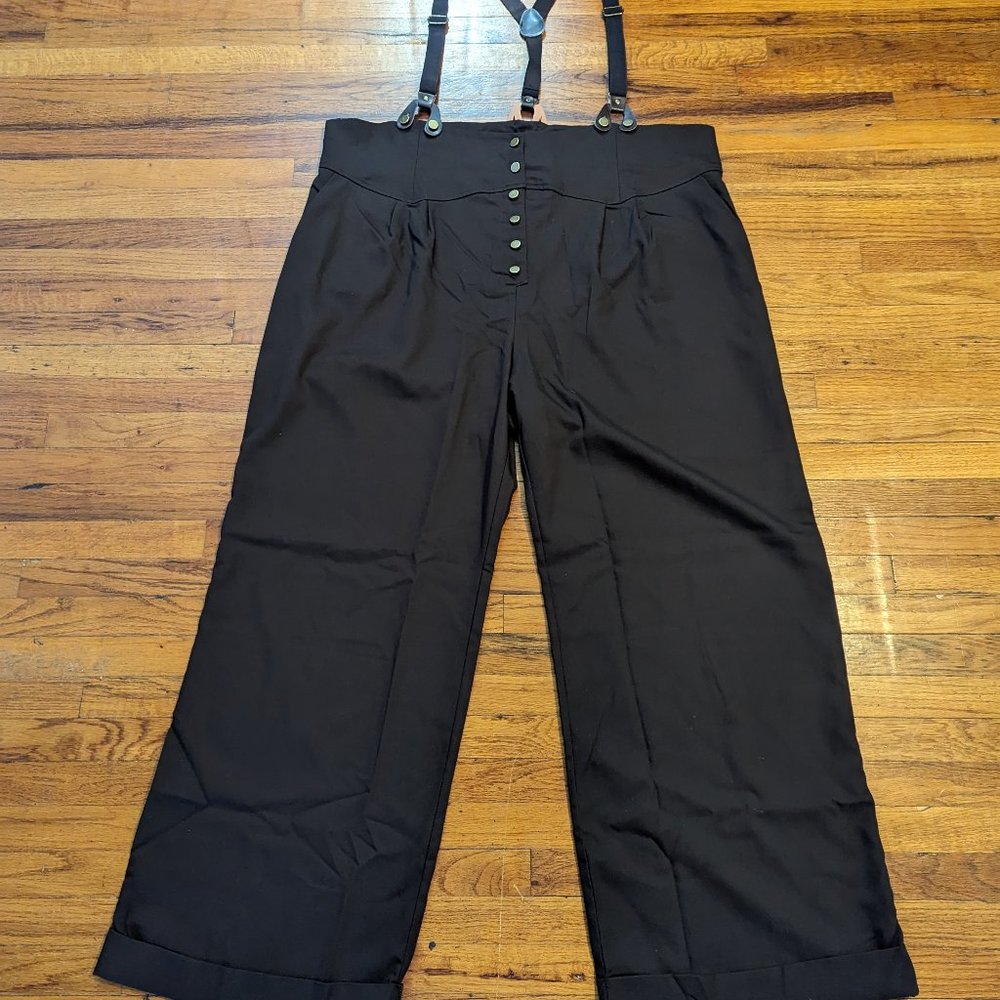 Unique Vintage Brown Wide Leg High Waist Suspender Pants 3X/20